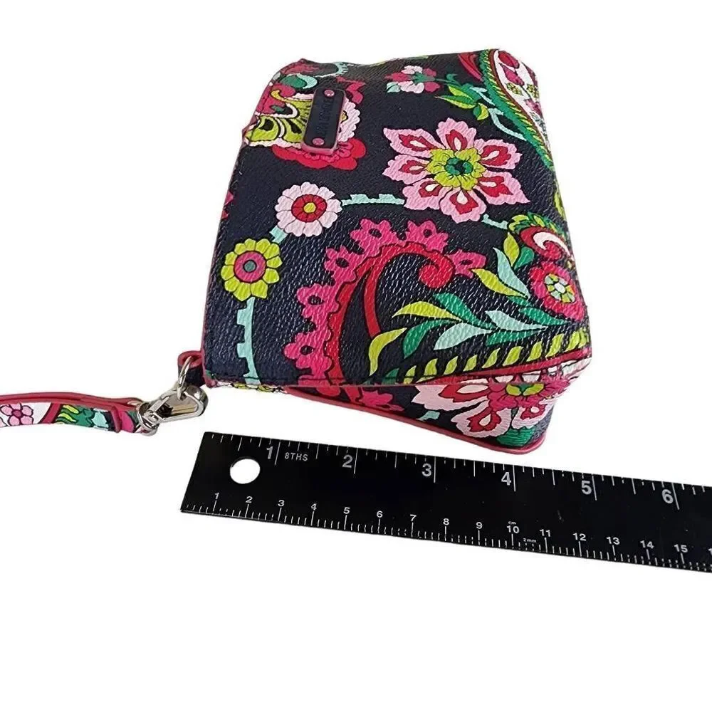 Vera Bradley- Classic Wristlet Top Zip Vinyl in Petal Paisley Blue Magenta